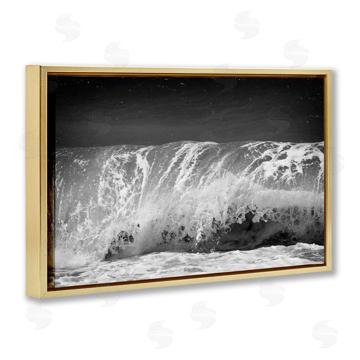 Rolling Waves Night Sky Gold Floating Frame Canvas Wall Art, Home Decor by Nathan Larson