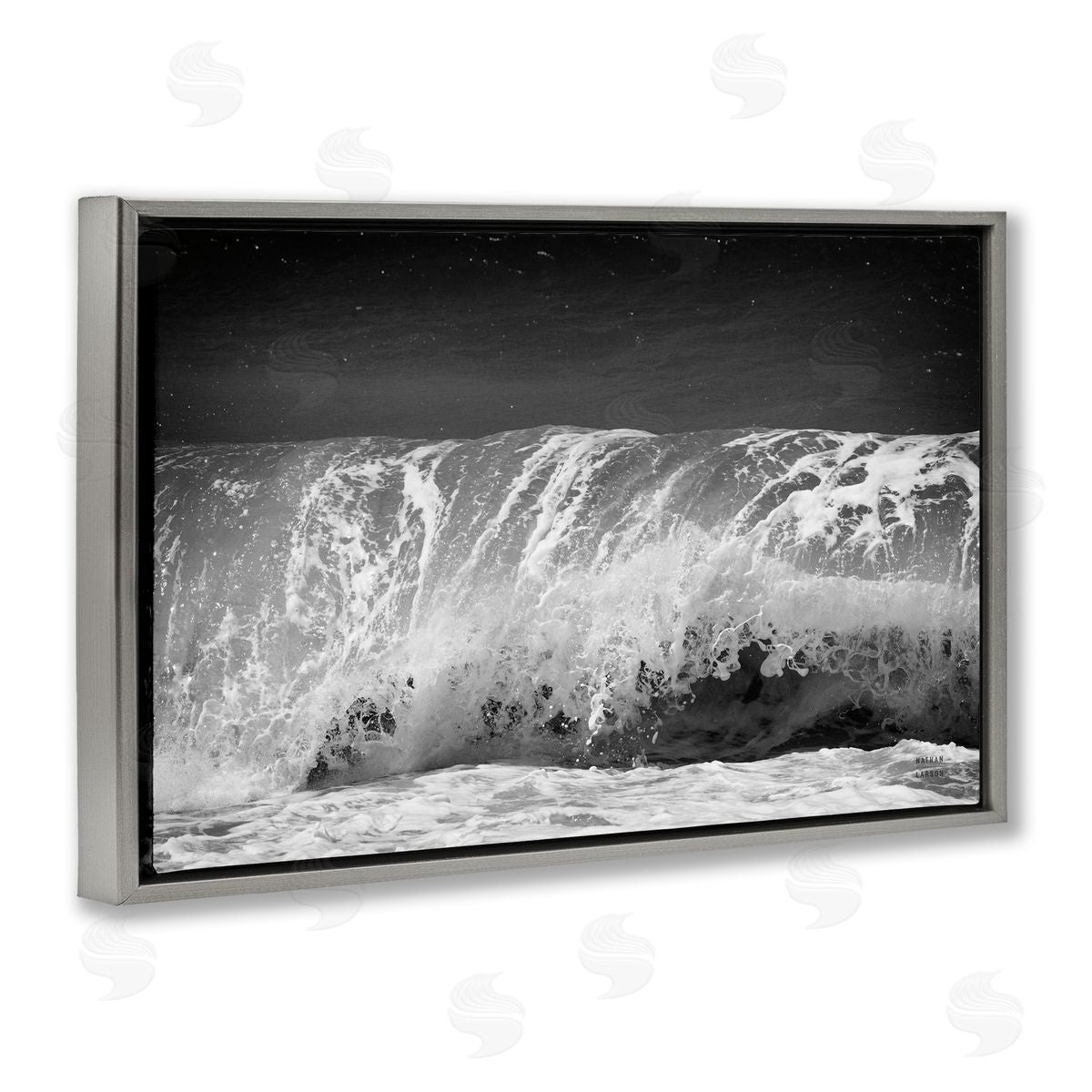Rolling Waves Night Sky Grey Floating Frame Canvas Wall Art, Home Decor by Nathan Larson
