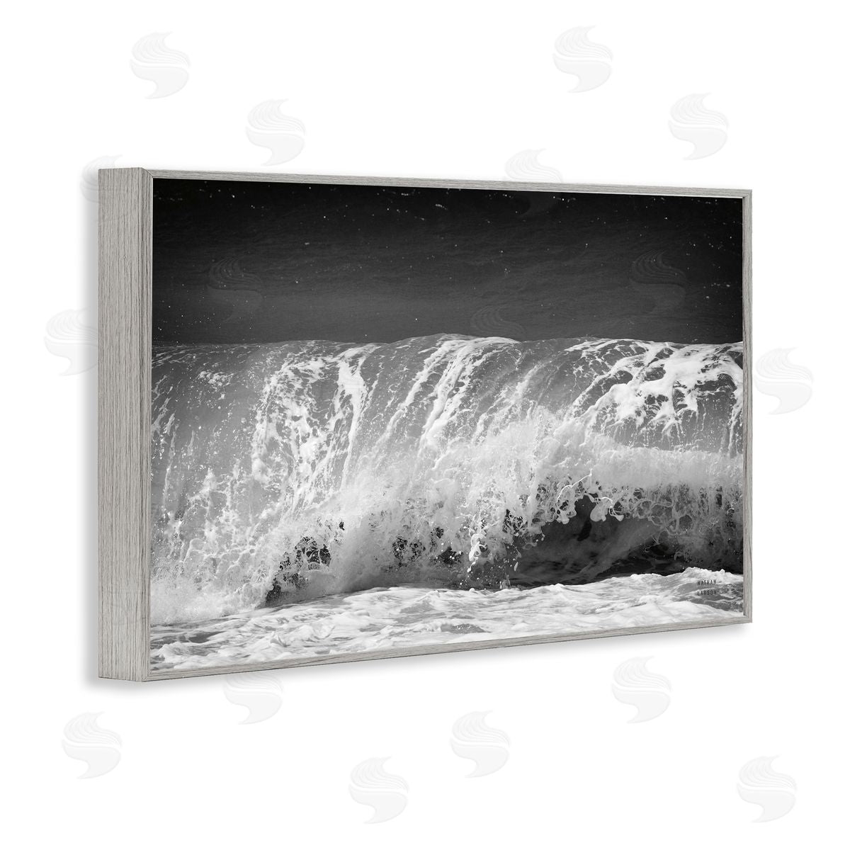 Rolling Waves Night Sky Grey Frame Print Wall Art, Home Decor by Nathan Larson