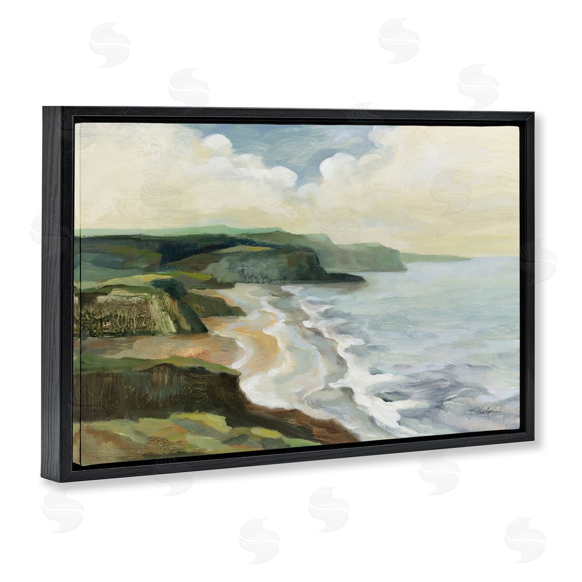 Irish Coast Cliffs Black Floating Frame Canvas Wall Art, Home Decor by Silvia Vassileva