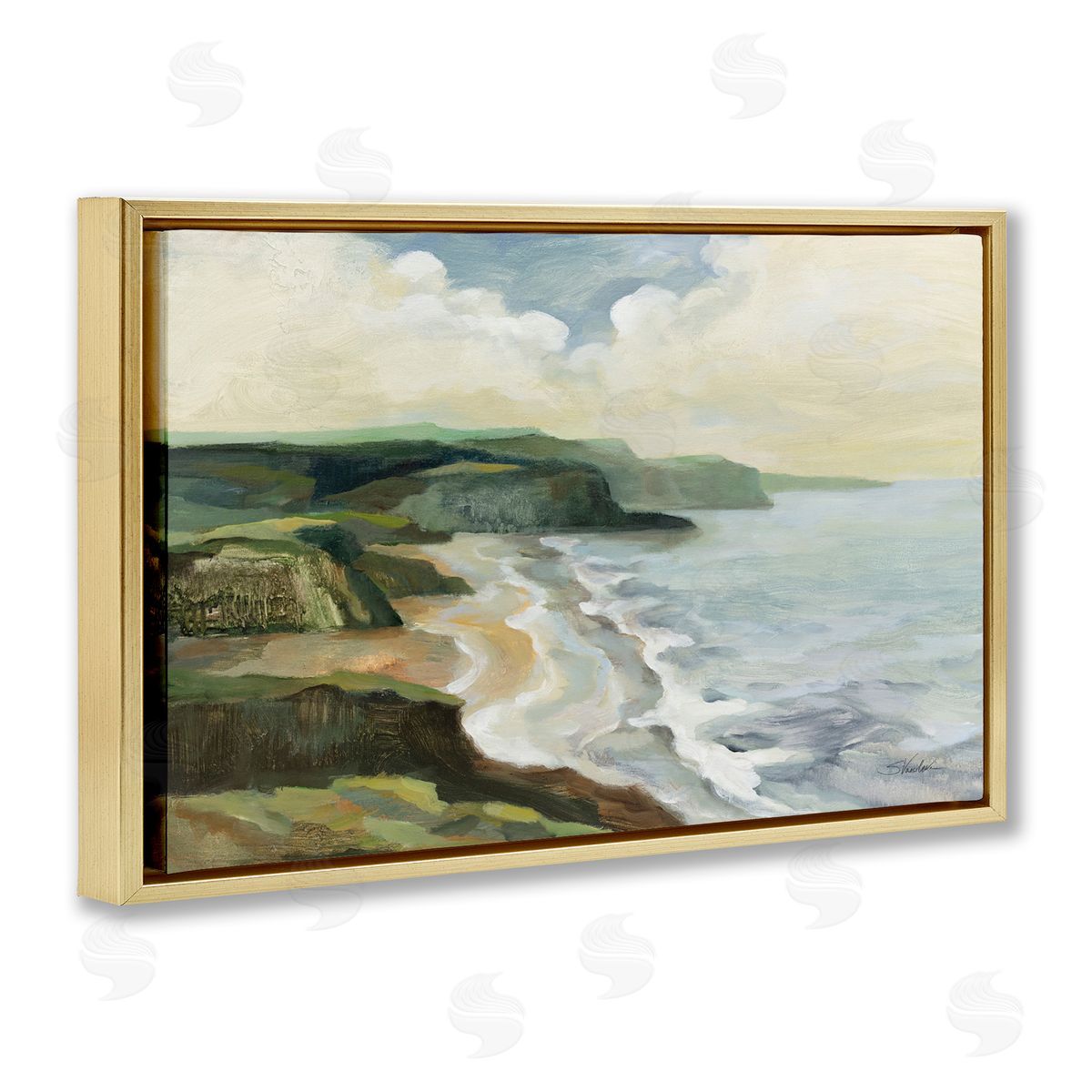 Irish Coast Cliffs Gold Floating Frame Canvas Wall Art, Home Decor by Silvia Vassileva