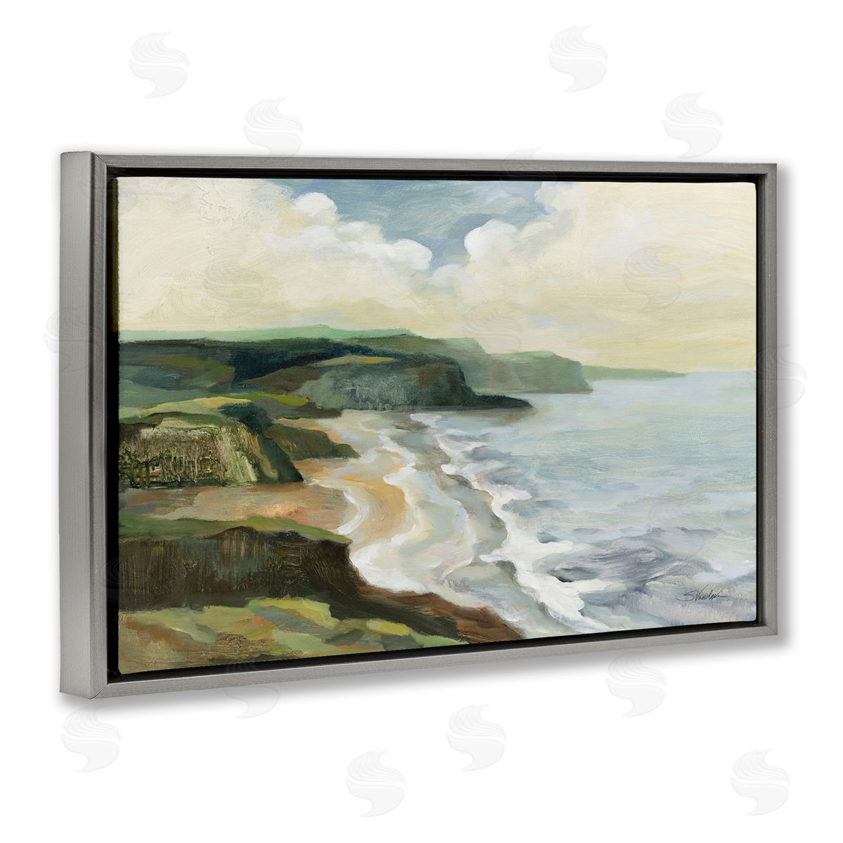 Irish Coast Cliffs Grey Floating Frame Canvas Wall Art, Home Decor by Silvia Vassileva