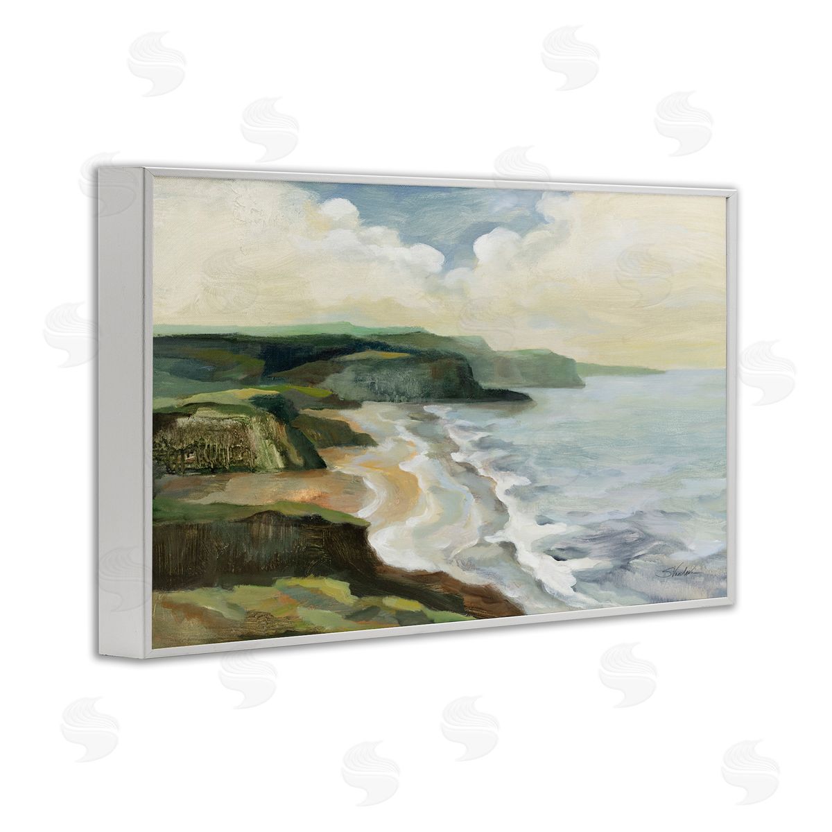 Irish Coast Cliffs White Frame Print Wall Art, Home Decor by Silvia Vassileva