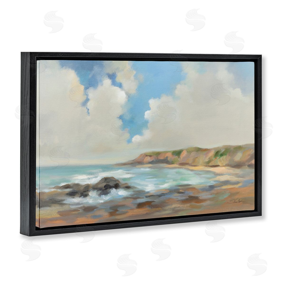 California Coast Cliffs Black Floating Frame Canvas Wall Art, Home Decor by Silvia Vassileva