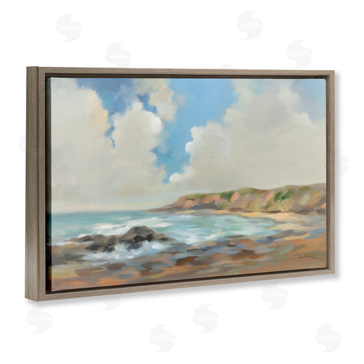 California Coast Cliffs Brown Floating Frame Canvas Wall Art, Home Decor by Silvia Vassileva