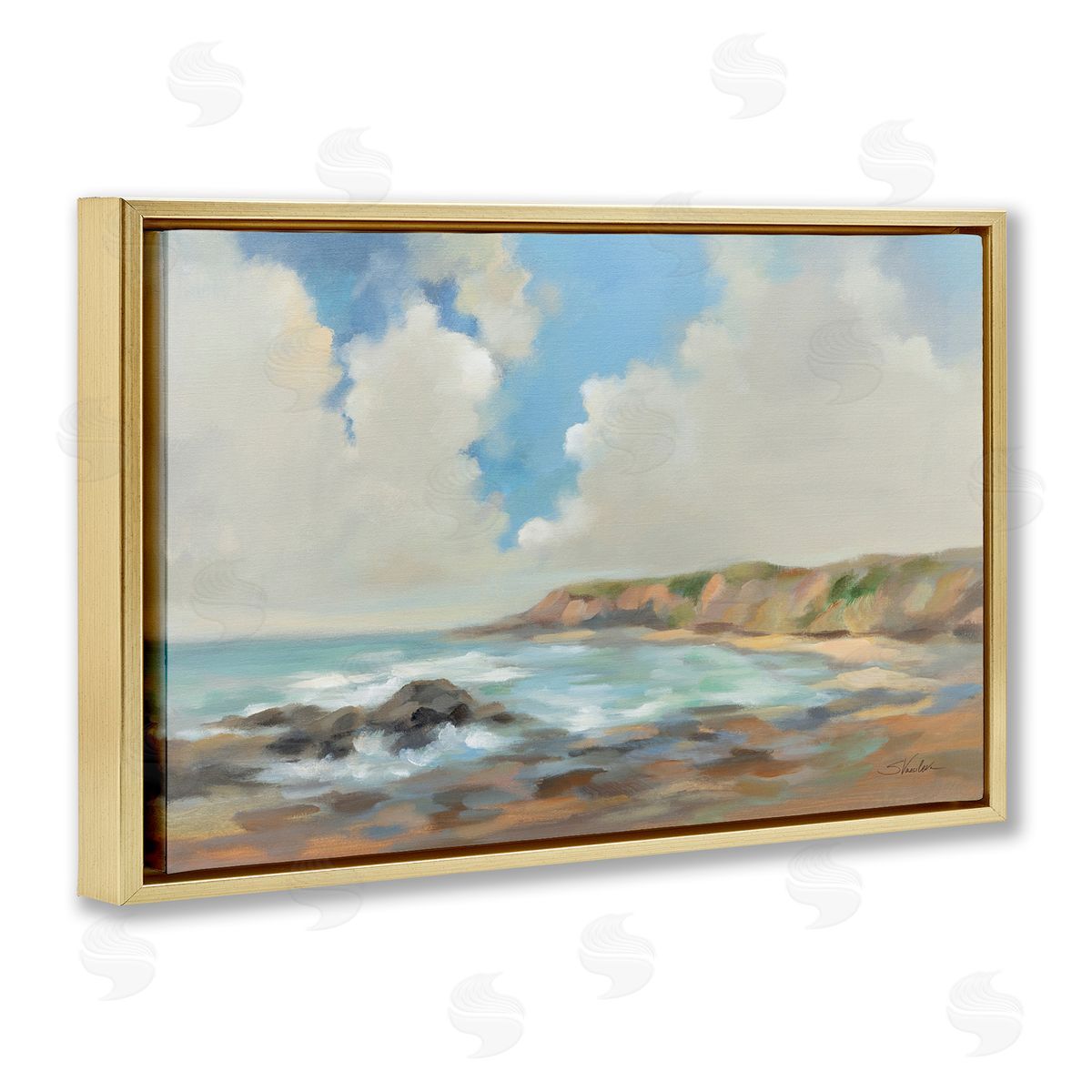 California Coast Cliffs Gold Floating Frame Canvas Wall Art, Home Decor by Silvia Vassileva