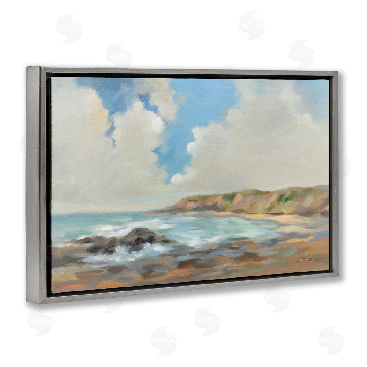 California Coast Cliffs Grey Floating Frame Canvas Wall Art, Home Decor by Silvia Vassileva