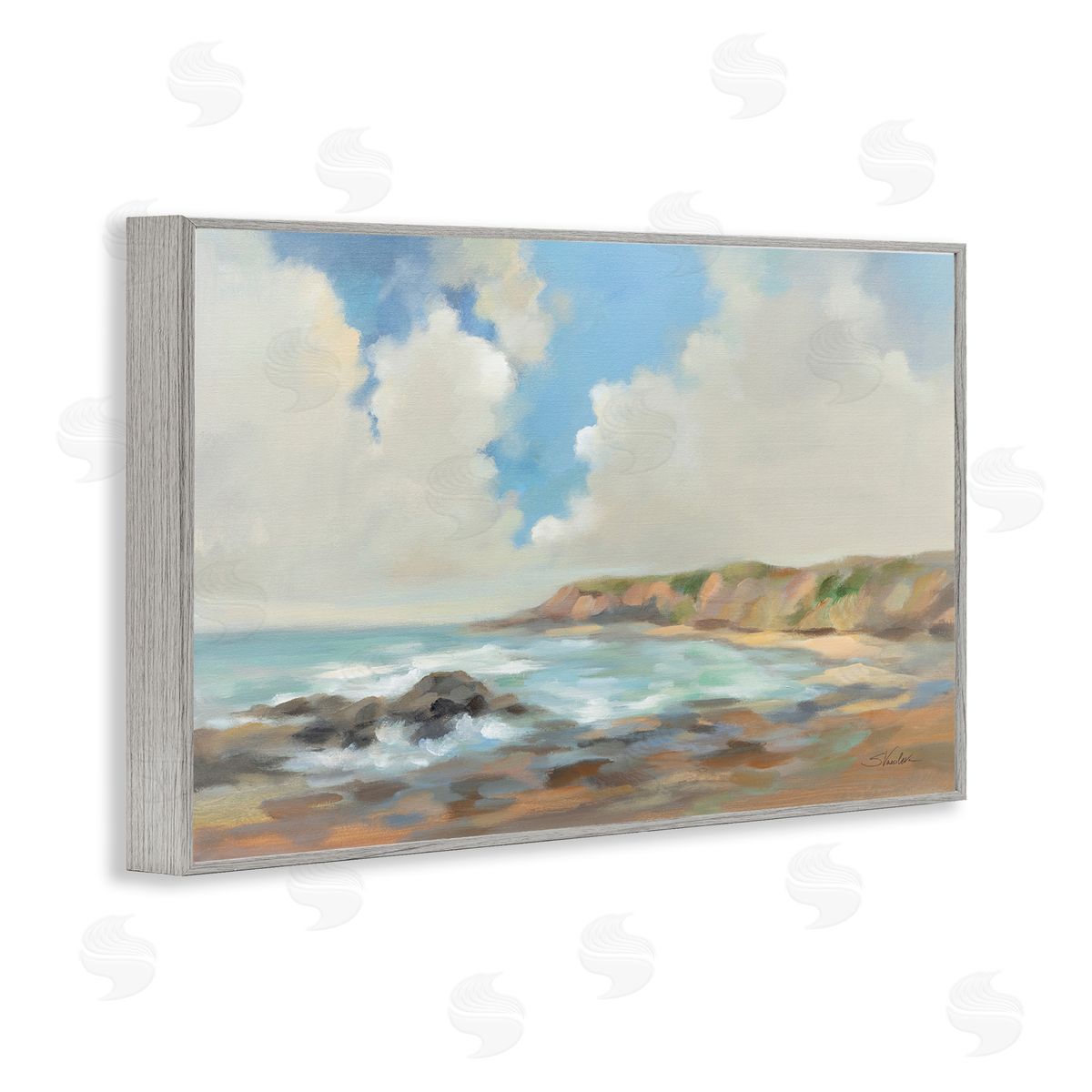 California Coast Cliffs Grey Frame Print Wall Art, Home Decor by Silvia Vassileva