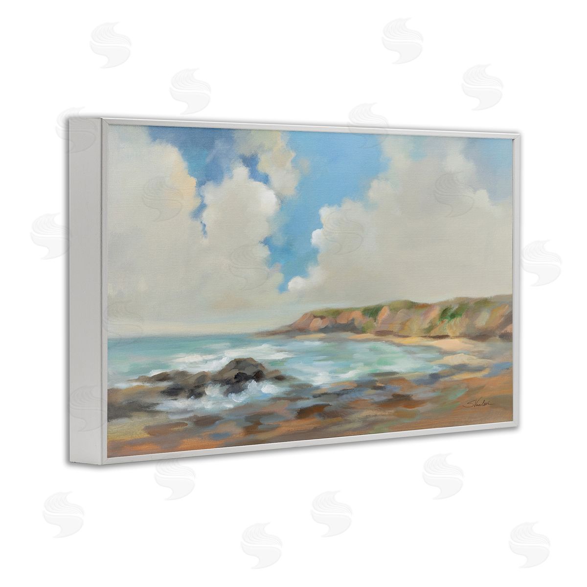 California Coast Cliffs White Frame Print Wall Art, Home Decor by Silvia Vassileva