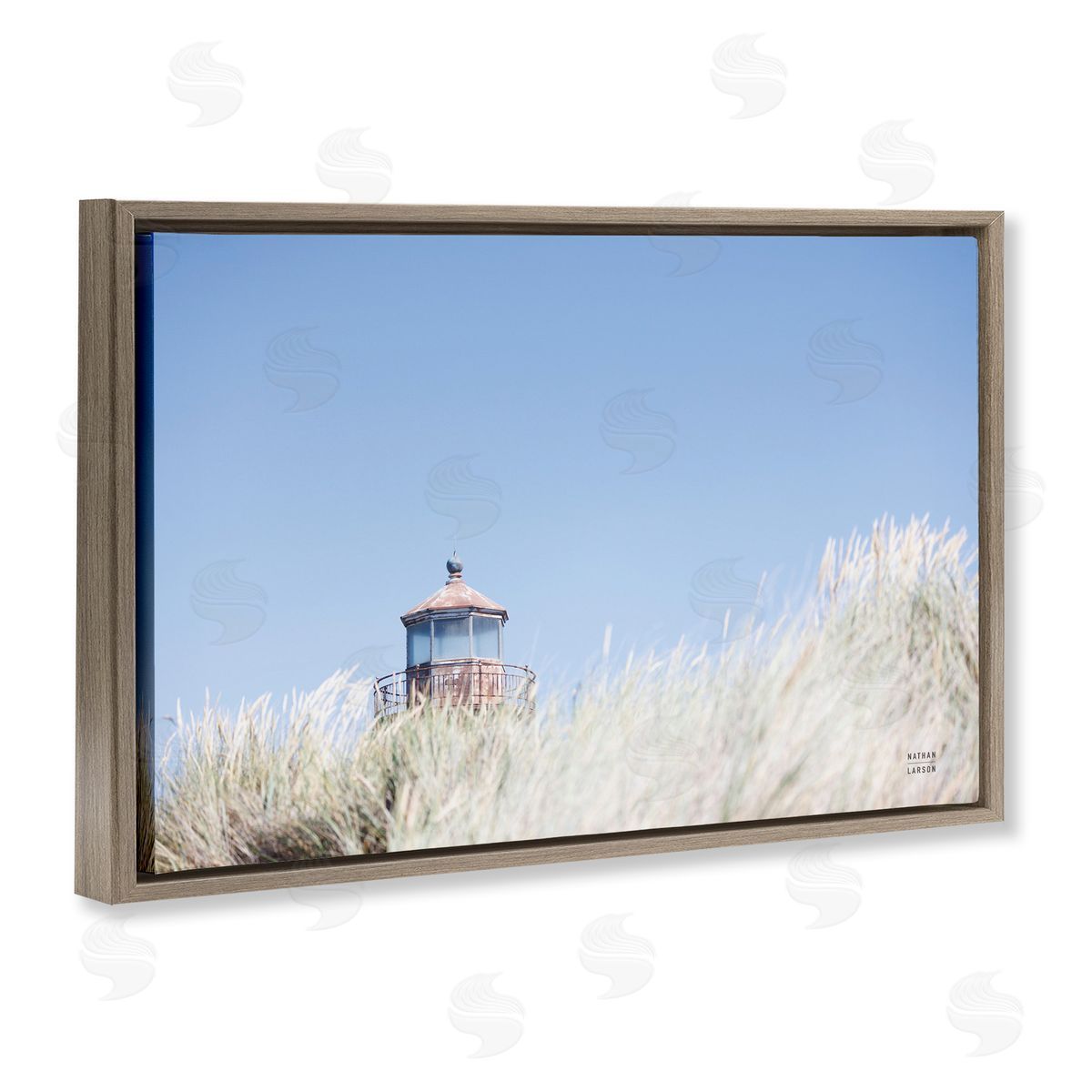 Peering Over Lighthouse Brown Floating Frame Canvas Wall Art, Home Decor by Nathan Larson
