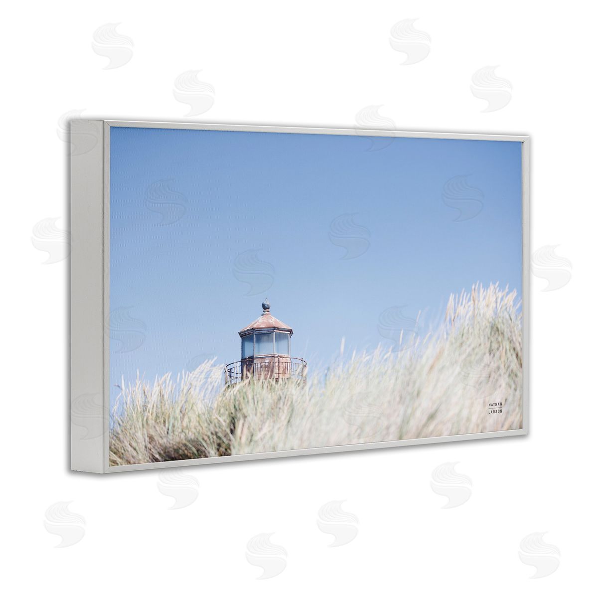 Peering Over Lighthouse White Frame Print Wall Art, Home Decor by Nathan Larson