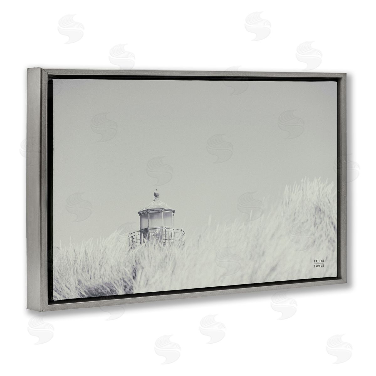 Grey Lighthouse View Grey Floating Frame Canvas Wall Art, Home Decor by Nathan Larson