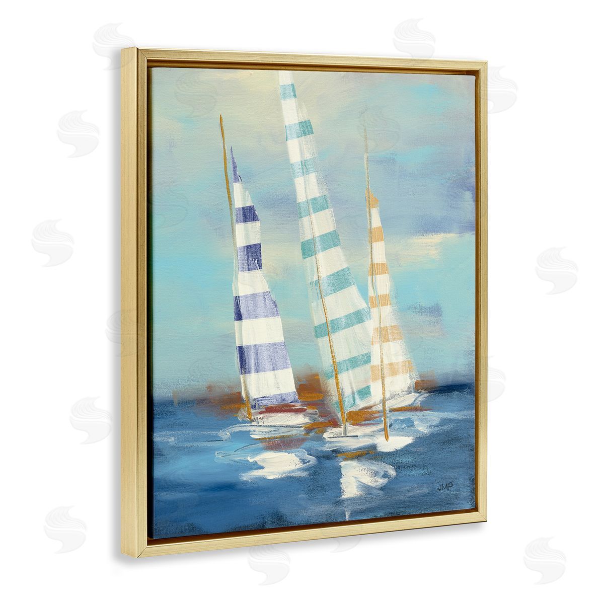 Summer Regatta Boats Gold Floating Frame Canvas Wall Art, Home Decor by Julia Purinton