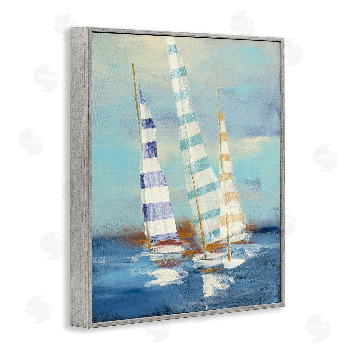 Summer Regatta Boats Grey Frame Print Wall Art, Home Decor by Julia Purinton