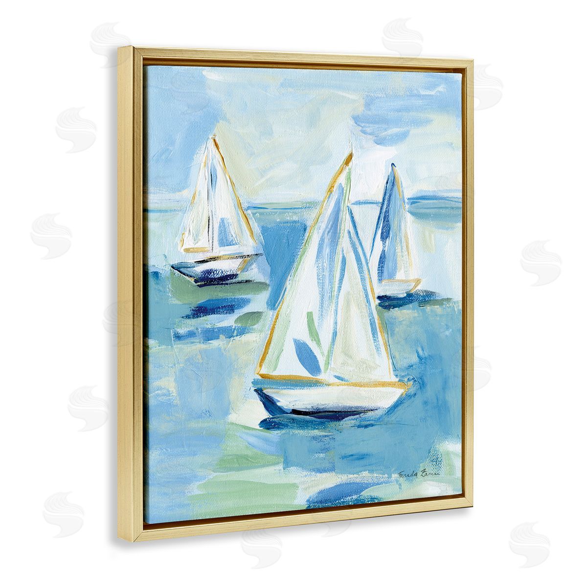 Setting Sail Fleet Gold Floating Frame Canvas Wall Art, Home Decor by Julia Purinton
