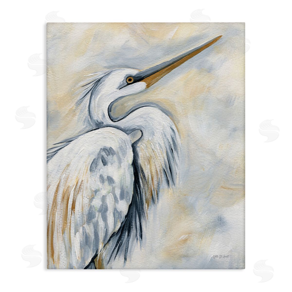 Muted White Egret Canvas Wall Art, Home Decor by Yvette St. Amant
