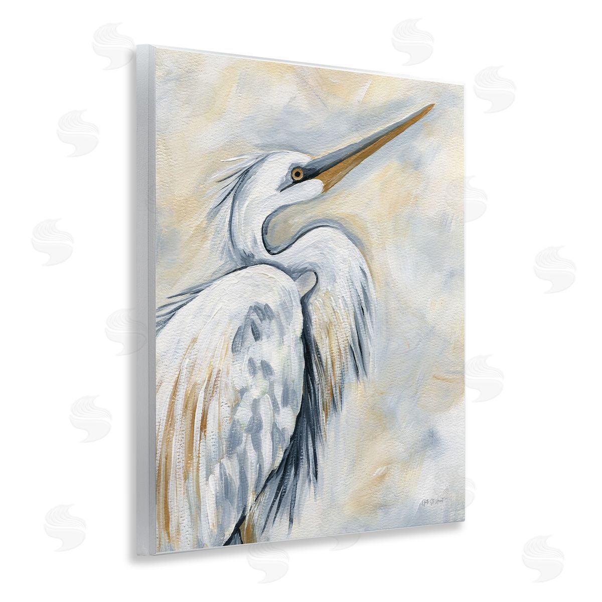 Muted White Egret Wood Plaque Wall Art, Home Decor by Yvette St. Amant