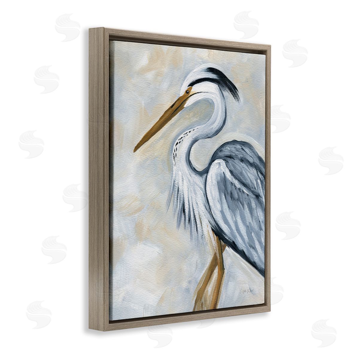 Muted Blue Heron Brown Floating Frame Canvas Wall Art, Home Decor by Yvette St. Amant