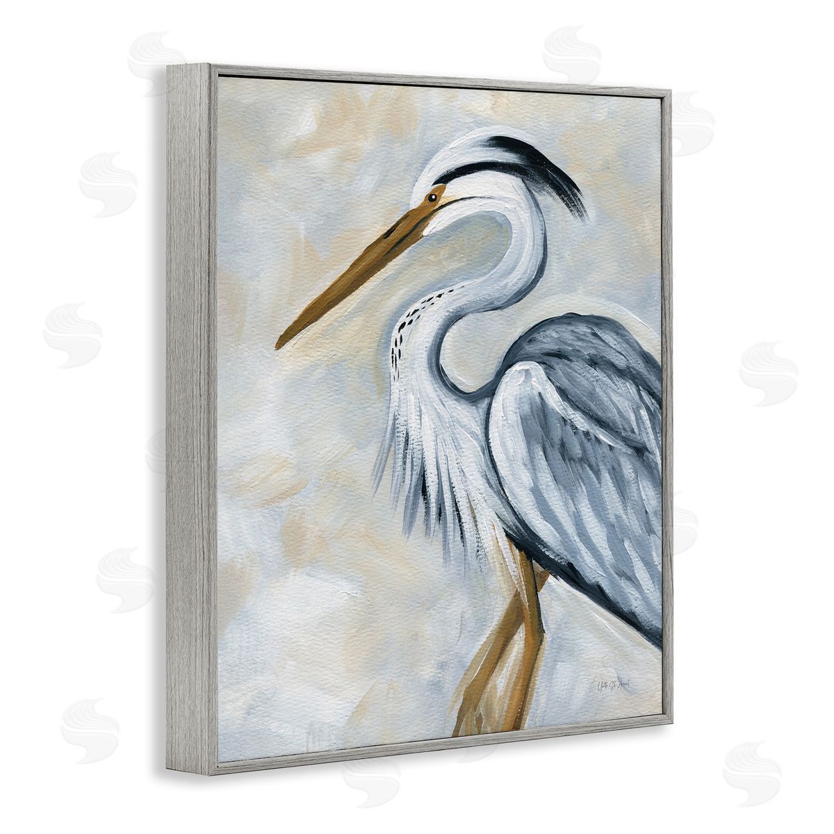 Muted Blue Heron Grey Frame Print Wall Art, Home Decor by Yvette St. Amant