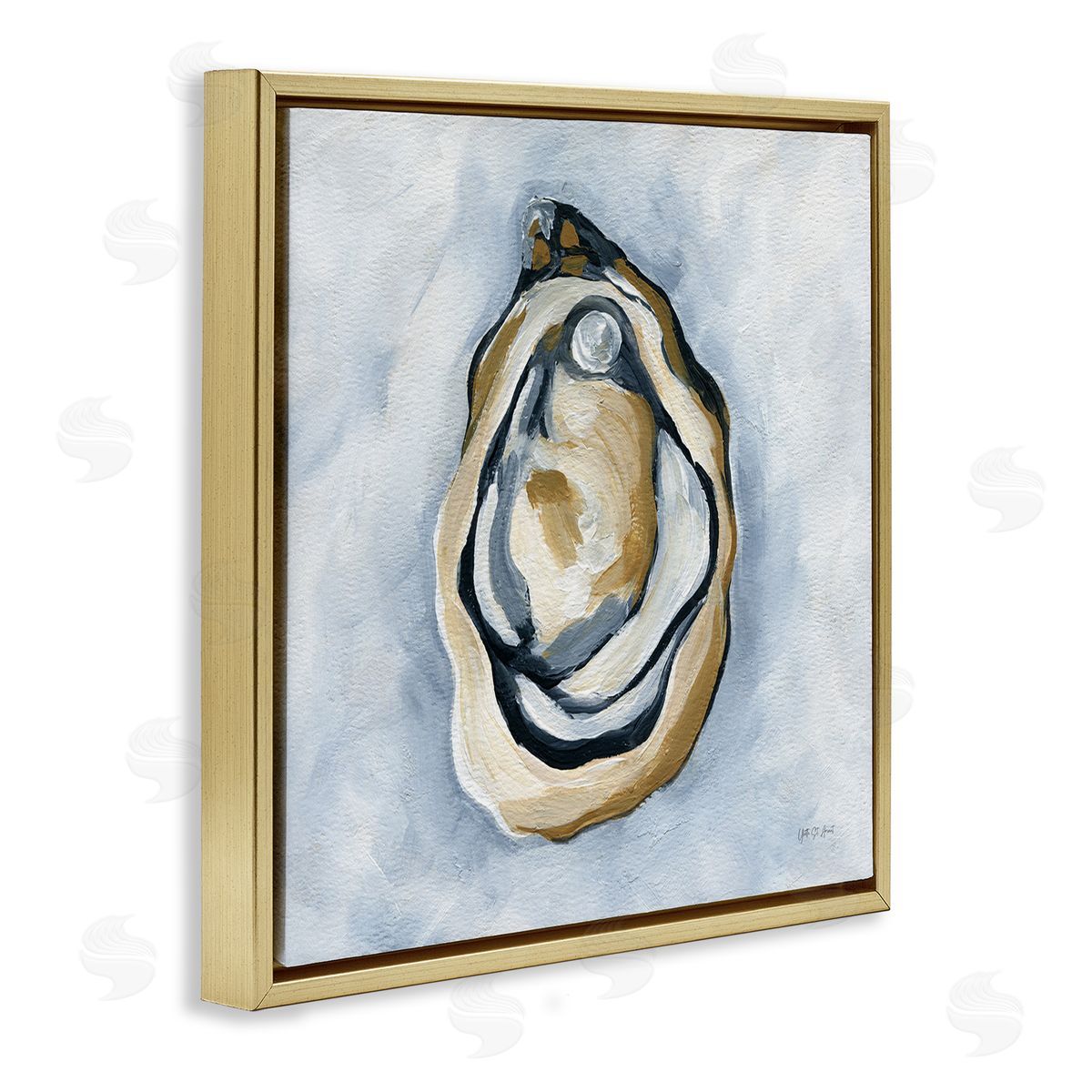 Oyster with Pearl Gold Floating Frame Canvas Wall Art, Home Decor by Yvette St. Amant