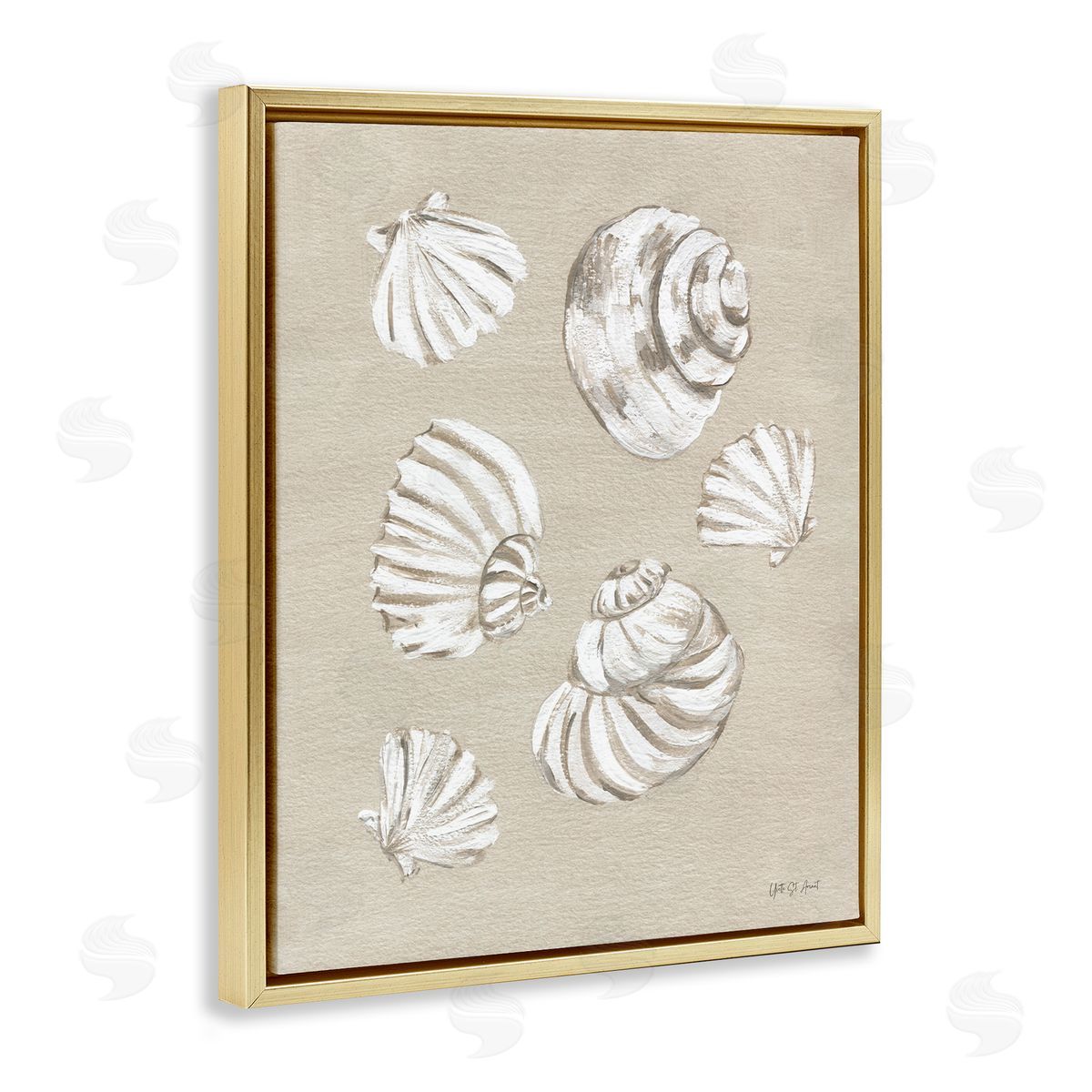 Beach Shell Treasures Gold Floating Frame Canvas Wall Art, Home Decor by Yvette St. Amant