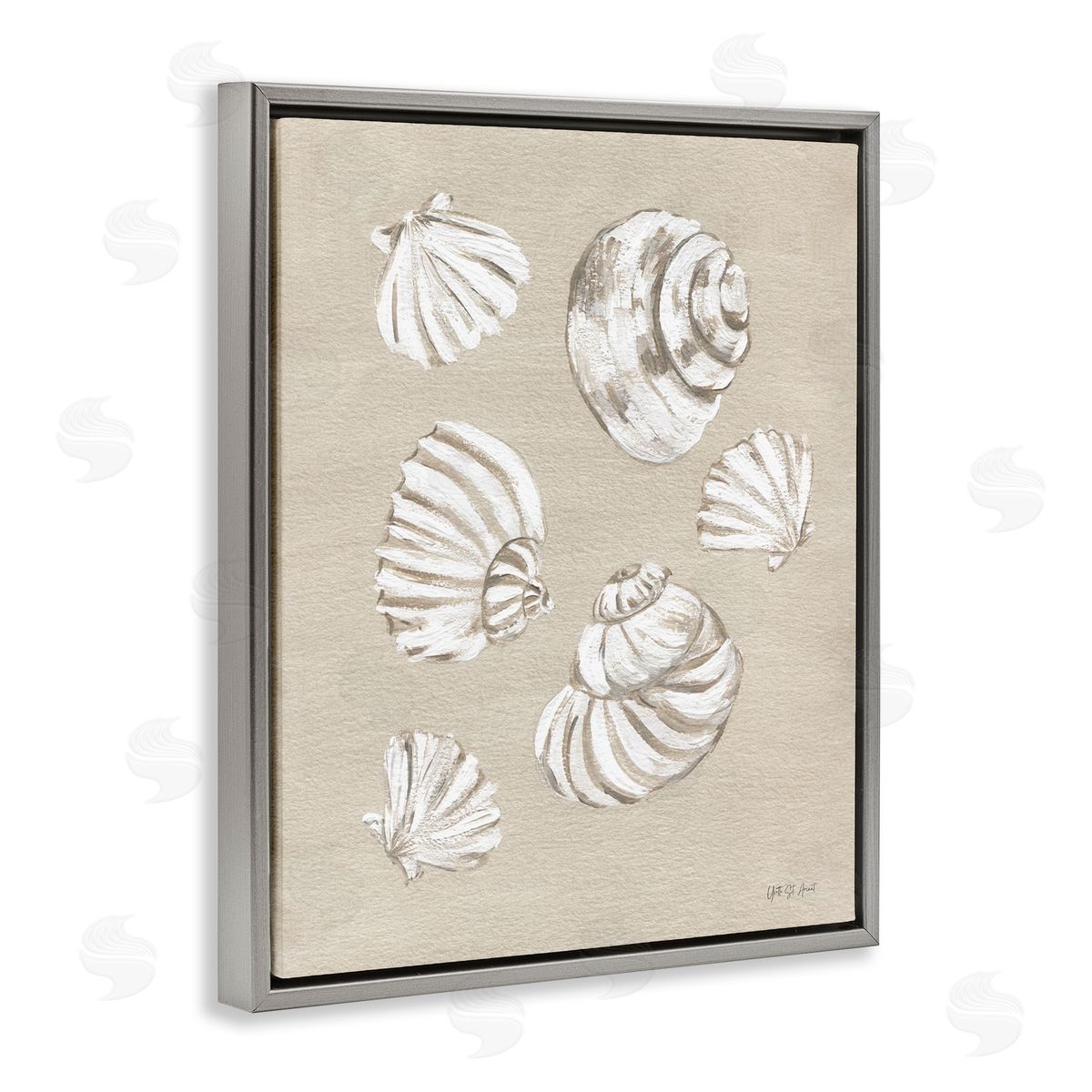 Beach Shell Treasures Grey Floating Frame Canvas Wall Art, Home Decor by Yvette St. Amant