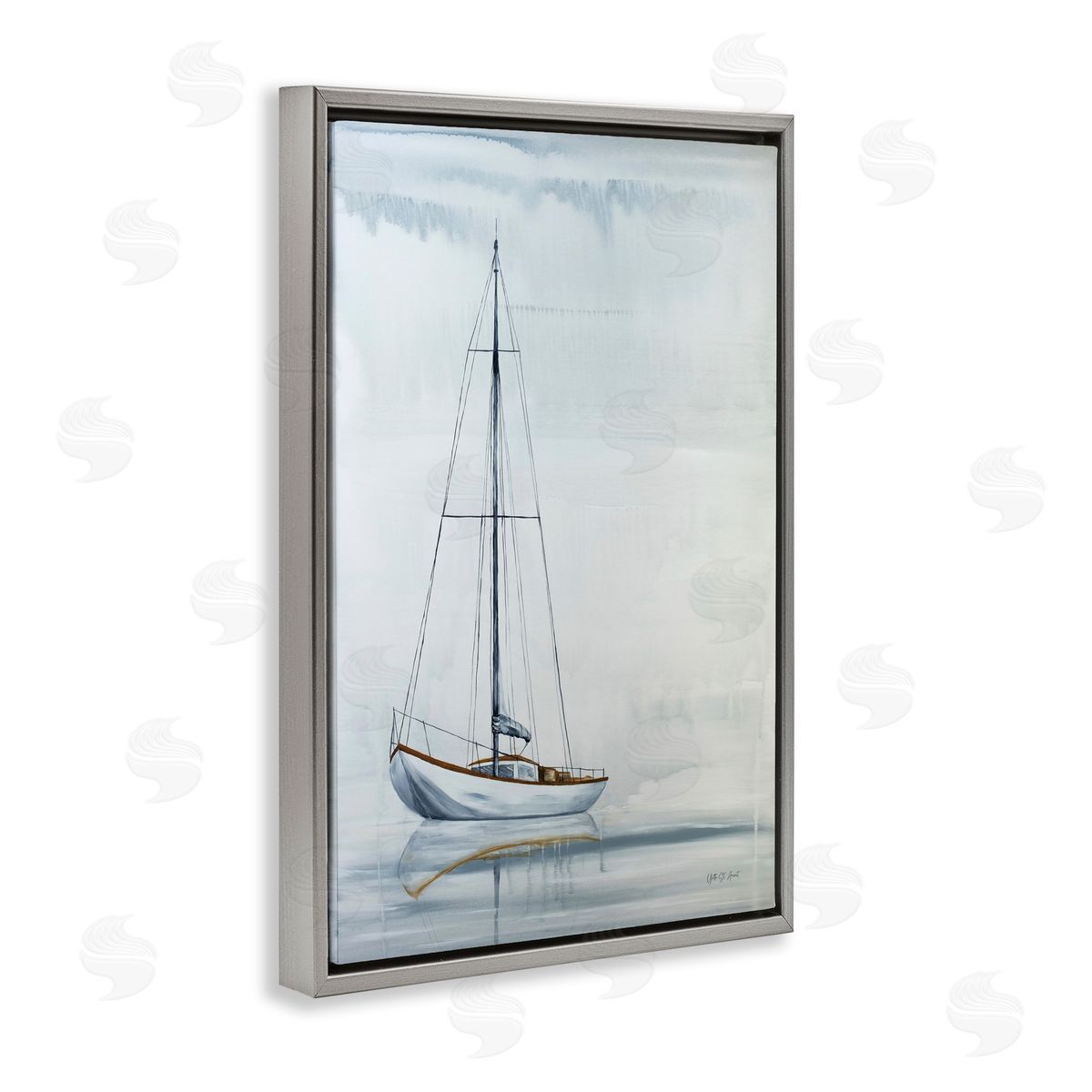 Sail The Horizon Grey Floating Frame Canvas Wall Art, Home Decor by Yvette St. Amant