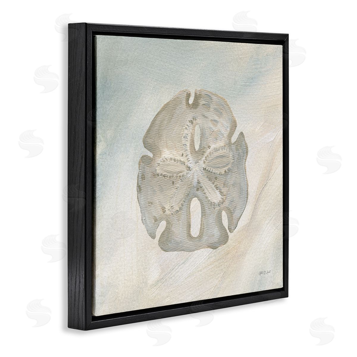 Sand Dollar over Beige Black Floating Frame Canvas Wall Art, Home Decor by Yvette St. Amant