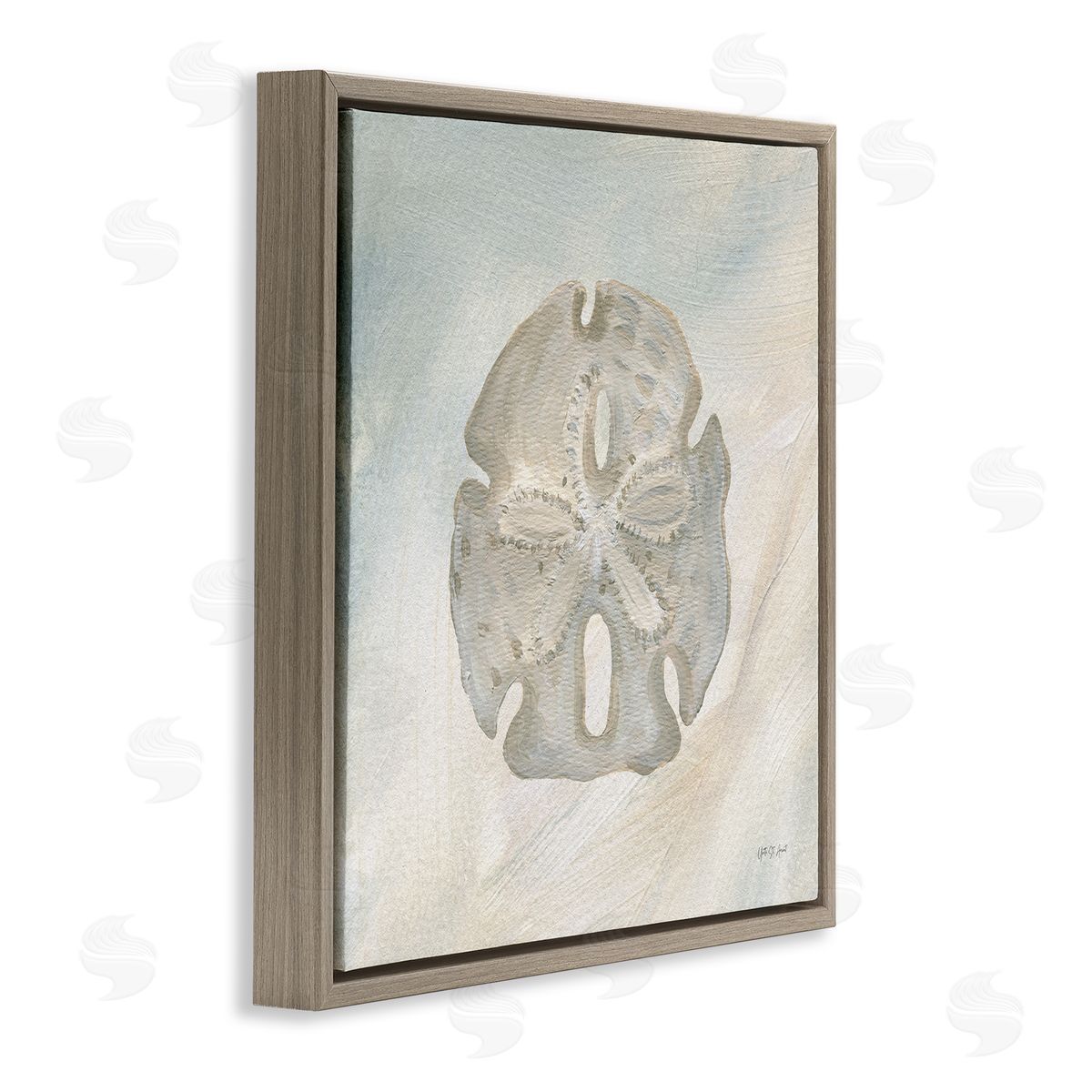 Sand Dollar over Beige Brown Floating Frame Canvas Wall Art, Home Decor by Yvette St. Amant