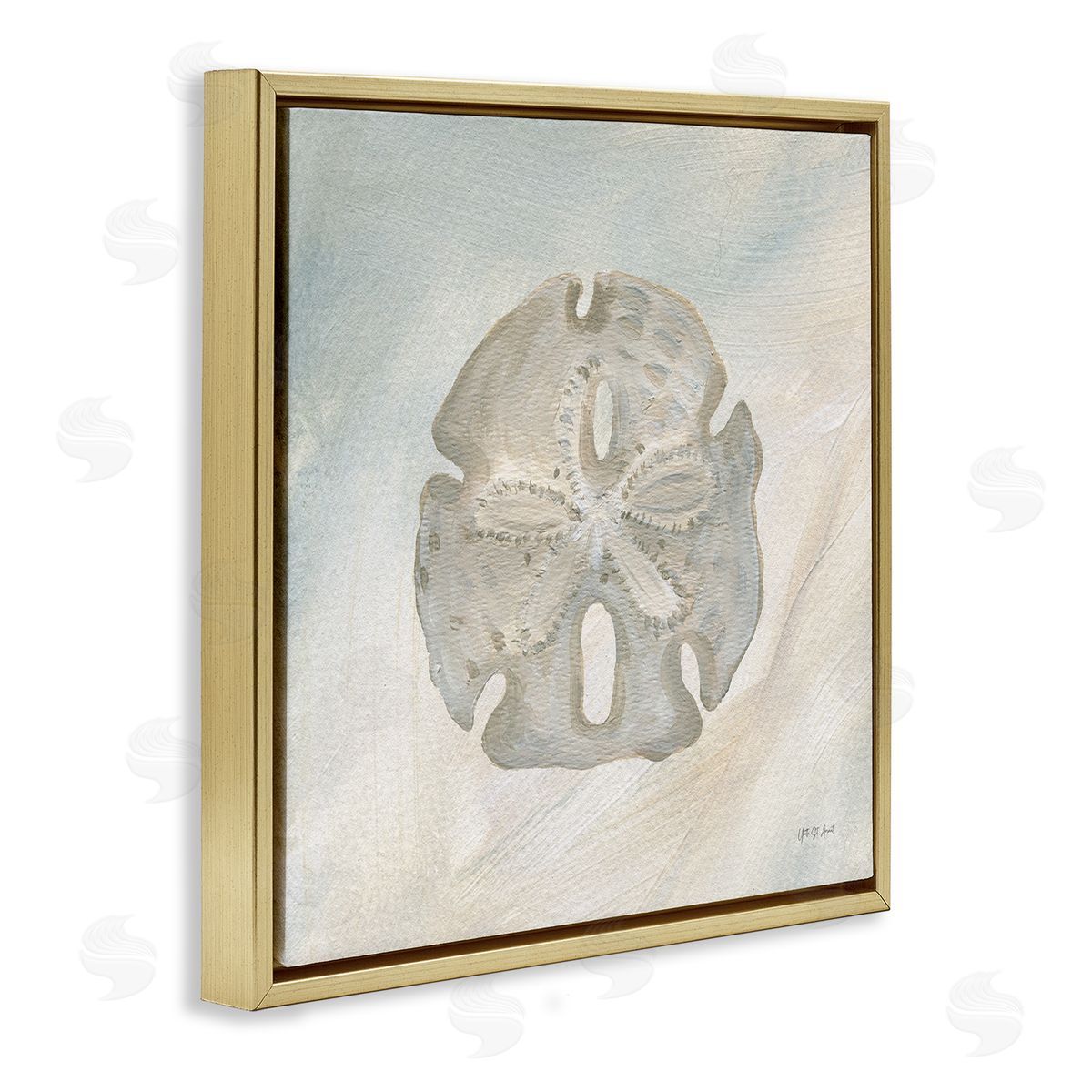 Sand Dollar over Beige Gold Floating Frame Canvas Wall Art, Home Decor by Yvette St. Amant