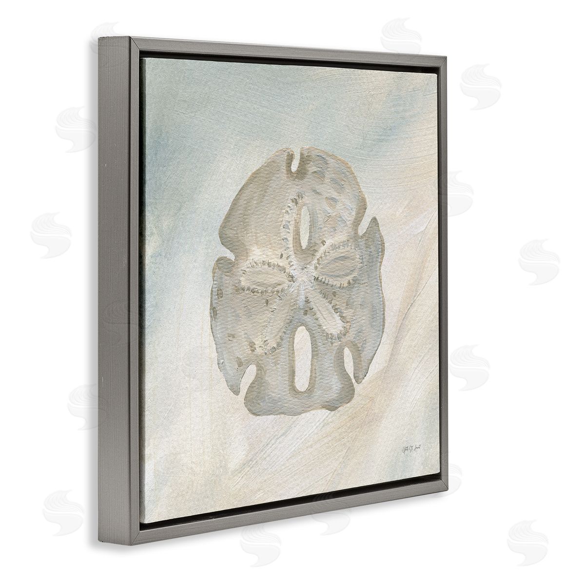 Sand Dollar over Beige Grey Floating Frame Canvas Wall Art, Home Decor by Yvette St. Amant