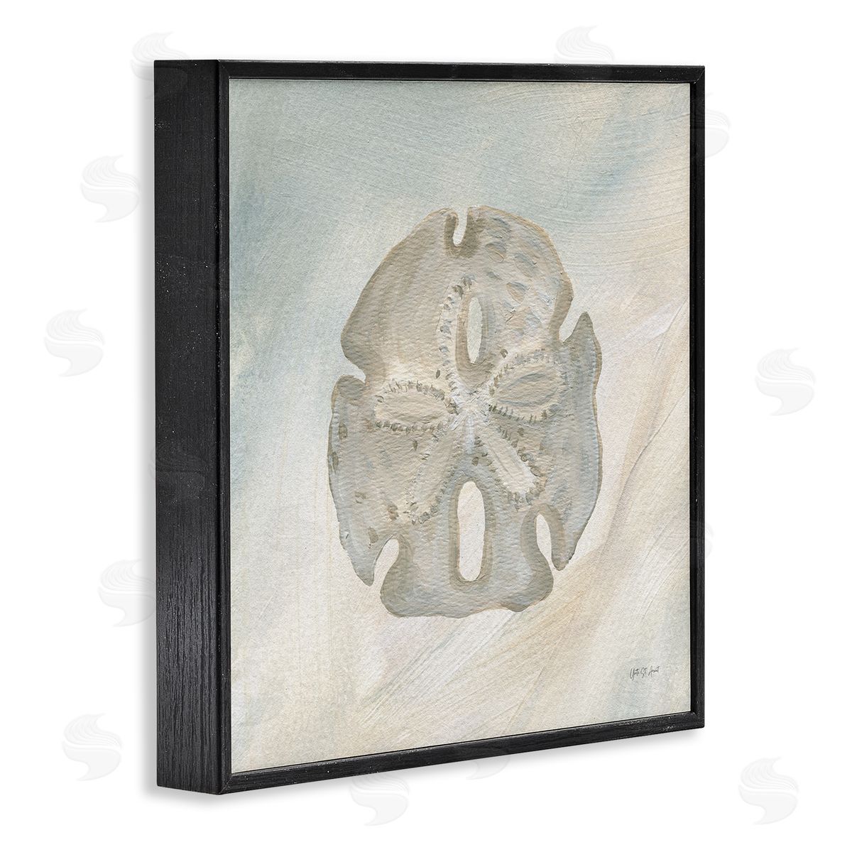 Sand Dollar over Beige Black Frame Print Wall Art, Home Decor by Yvette St. Amant