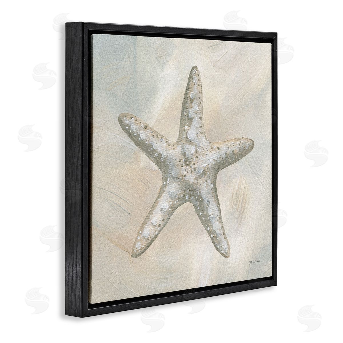 Simple Beige Starfish Black Floating Frame Canvas Wall Art, Home Decor by Yvette St. Amant
