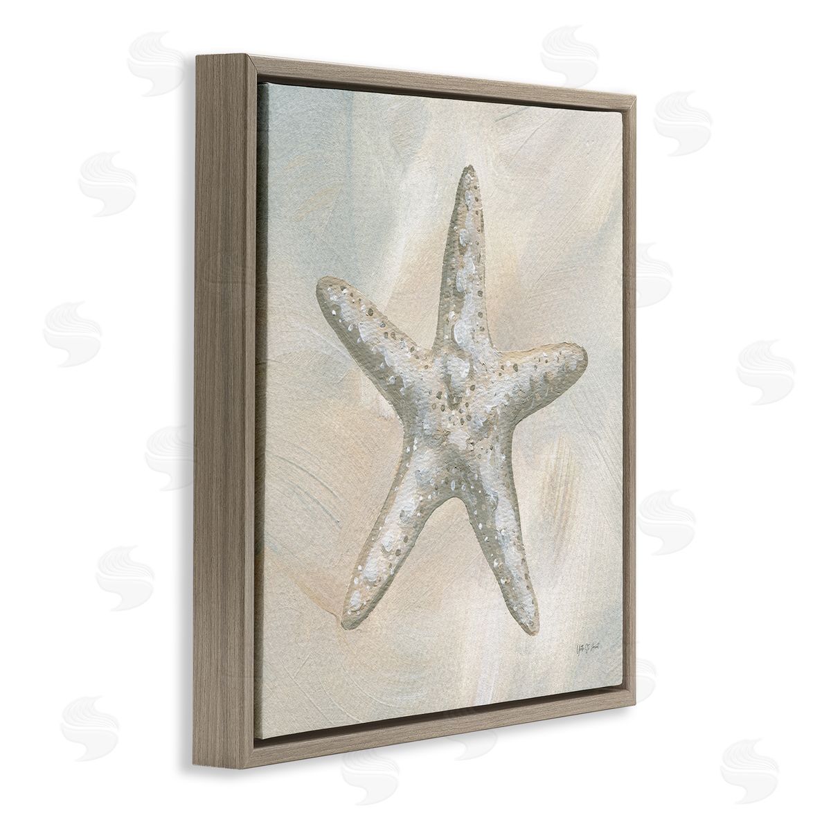Simple Beige Starfish Brown Floating Frame Canvas Wall Art, Home Decor by Yvette St. Amant