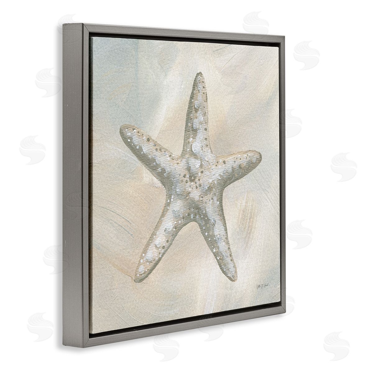 Simple Beige Starfish Grey Floating Frame Canvas Wall Art, Home Decor by Yvette St. Amant