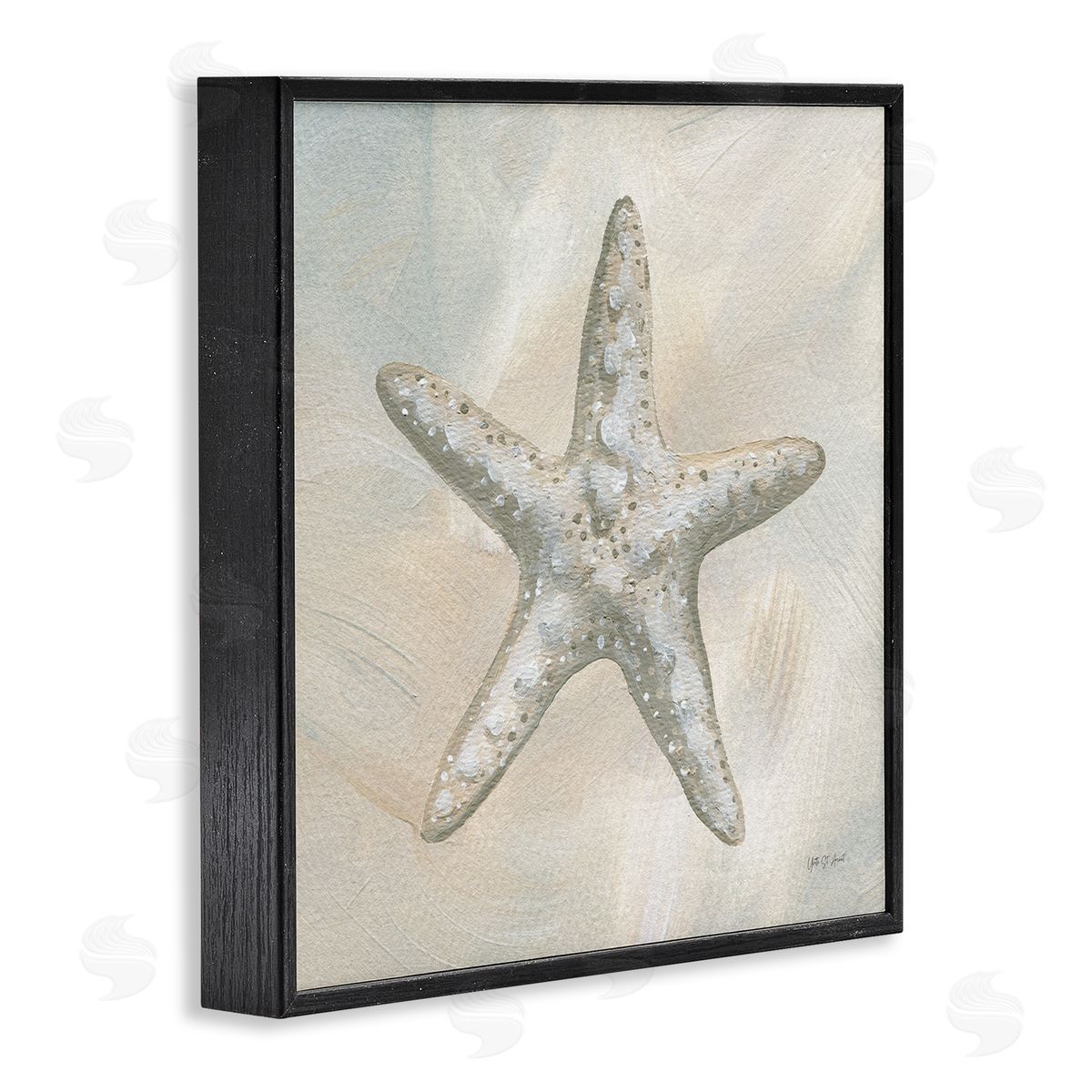 Simple Beige Starfish Black Frame Print Wall Art, Home Decor by Yvette St. Amant