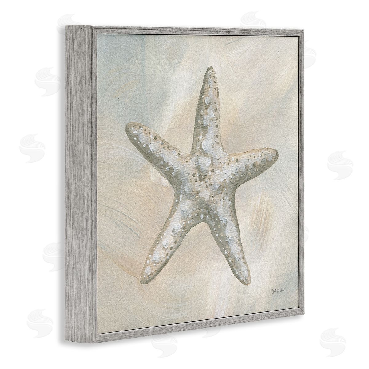 Simple Beige Starfish Grey Frame Print Wall Art, Home Decor by Yvette St. Amant