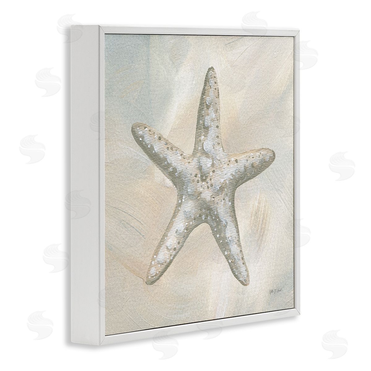 Simple Beige Starfish White Frame Print Wall Art, Home Decor by Yvette St. Amant