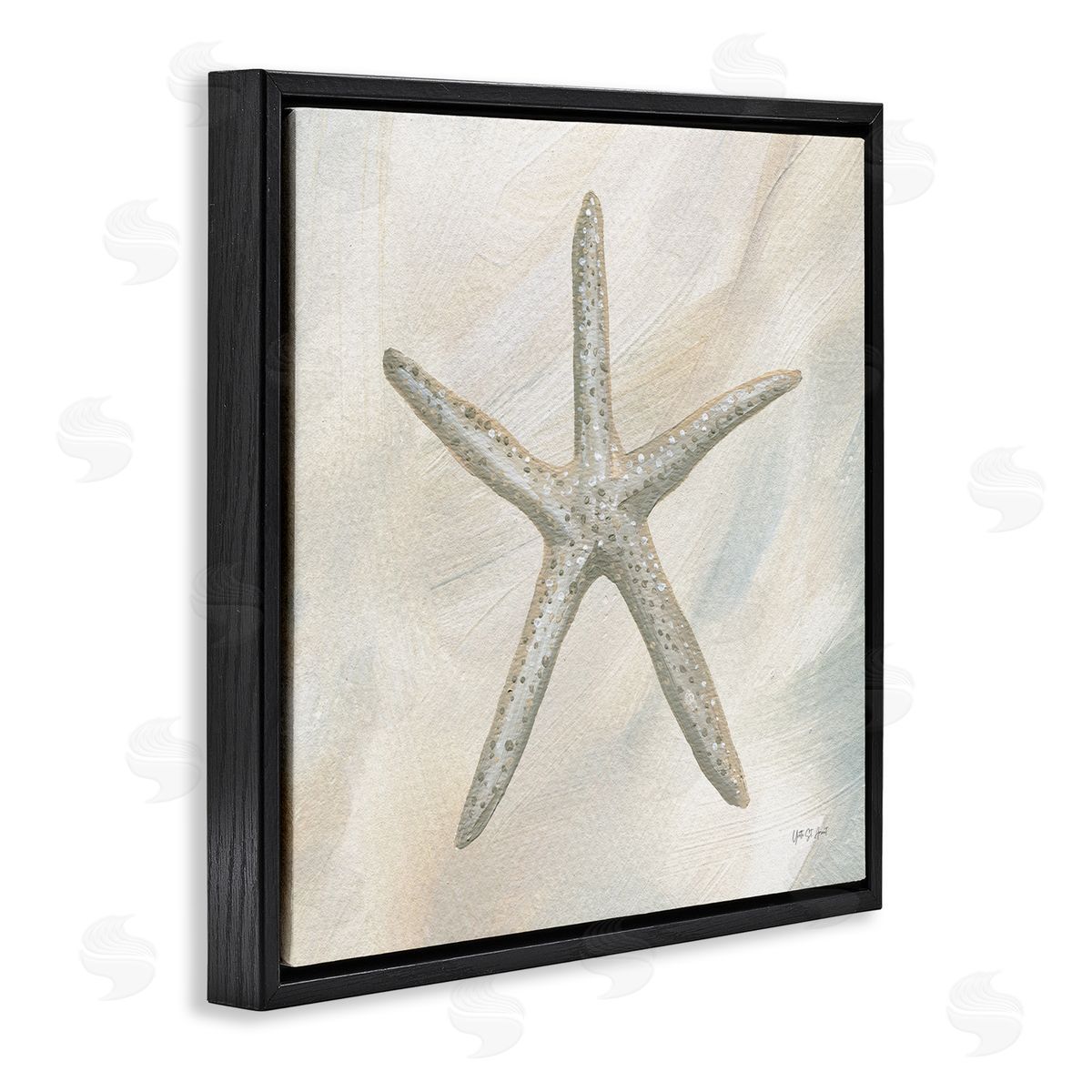 Minimal Beige Starfish Black Floating Frame Canvas Wall Art, Home Decor by Yvette St. Amant