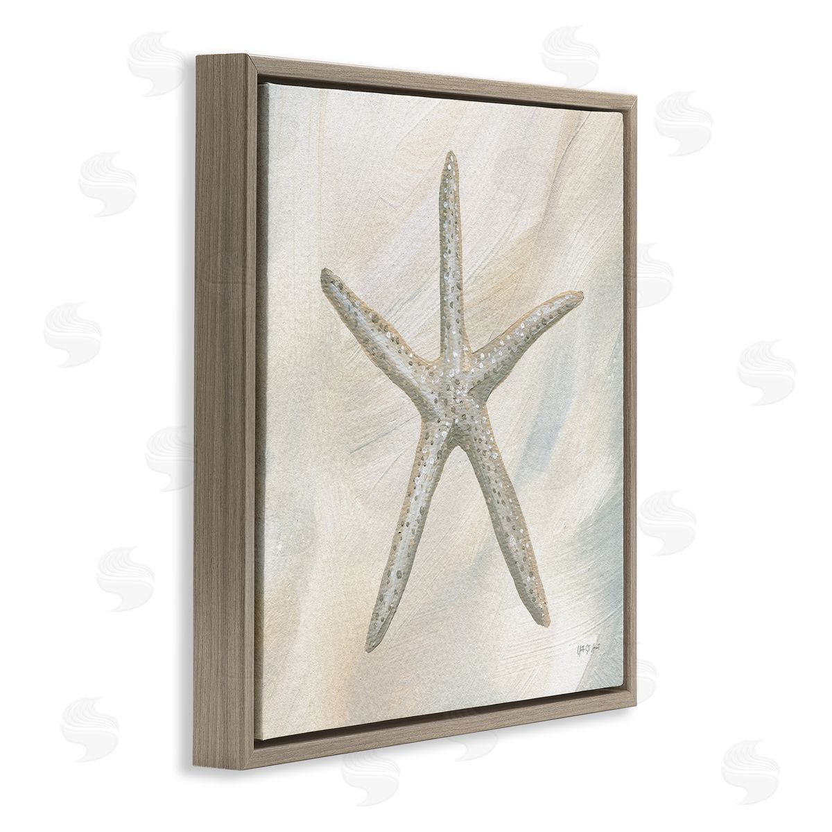 Minimal Beige Starfish Brown Floating Frame Canvas Wall Art, Home Decor by Yvette St. Amant