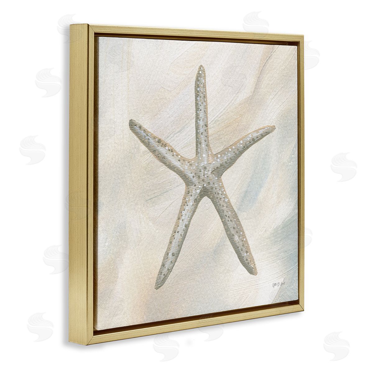 Minimal Beige Starfish Gold Floating Frame Canvas Wall Art, Home Decor by Yvette St. Amant