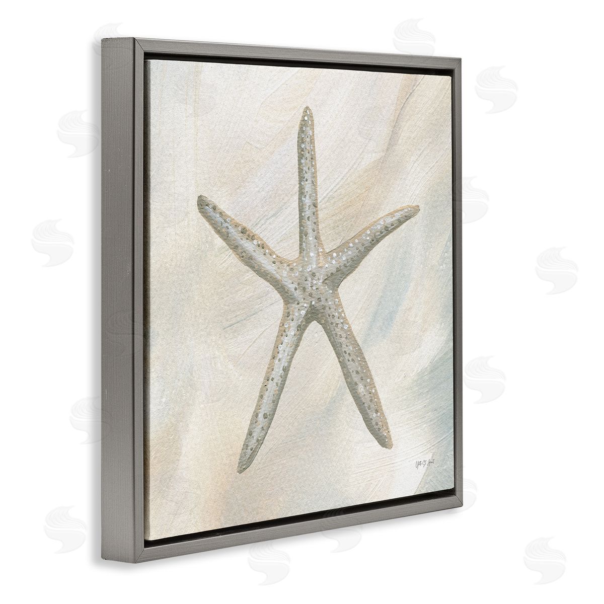 Minimal Beige Starfish Grey Floating Frame Canvas Wall Art, Home Decor by Yvette St. Amant