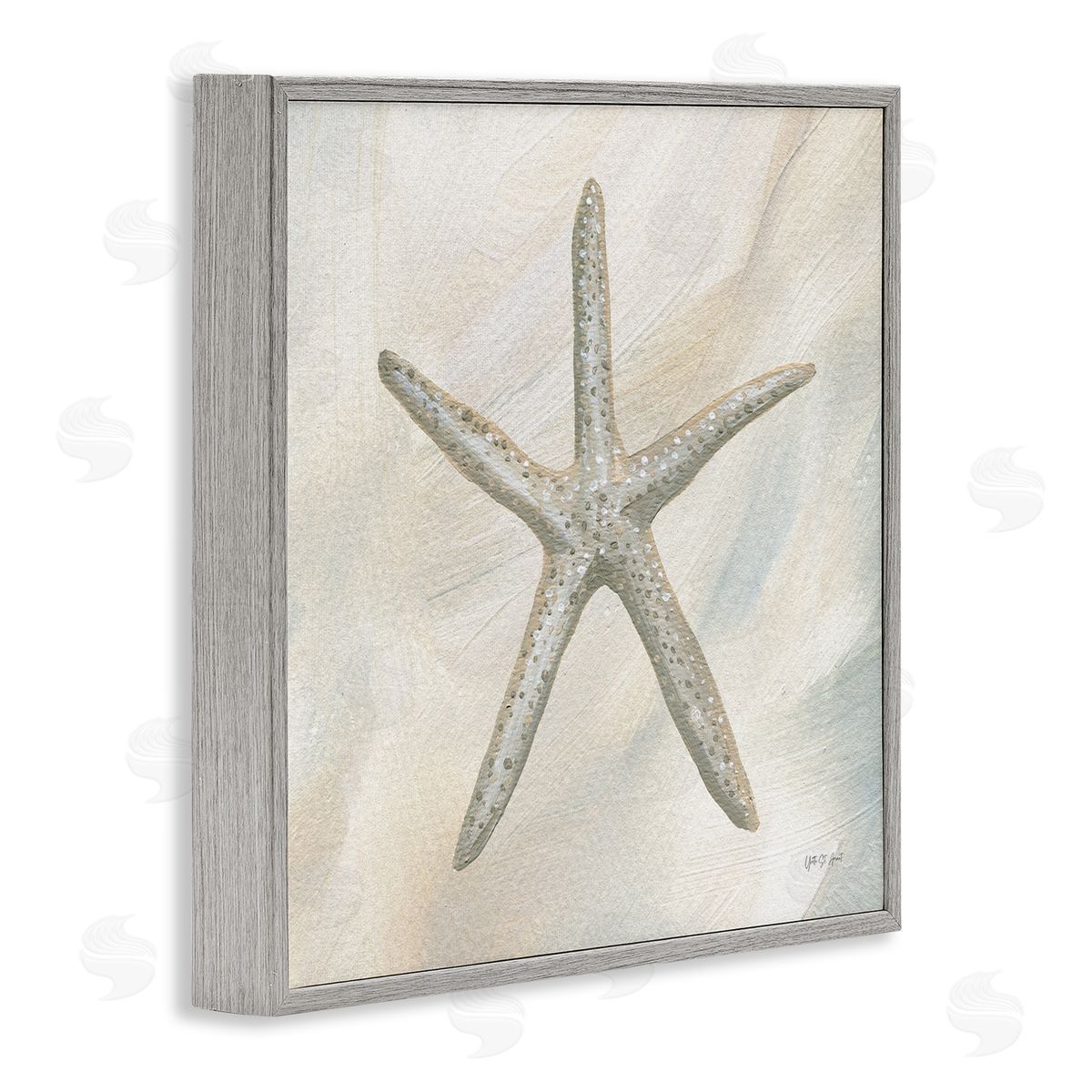 Minimal Beige Starfish Grey Frame Print Wall Art, Home Decor by Yvette St. Amant