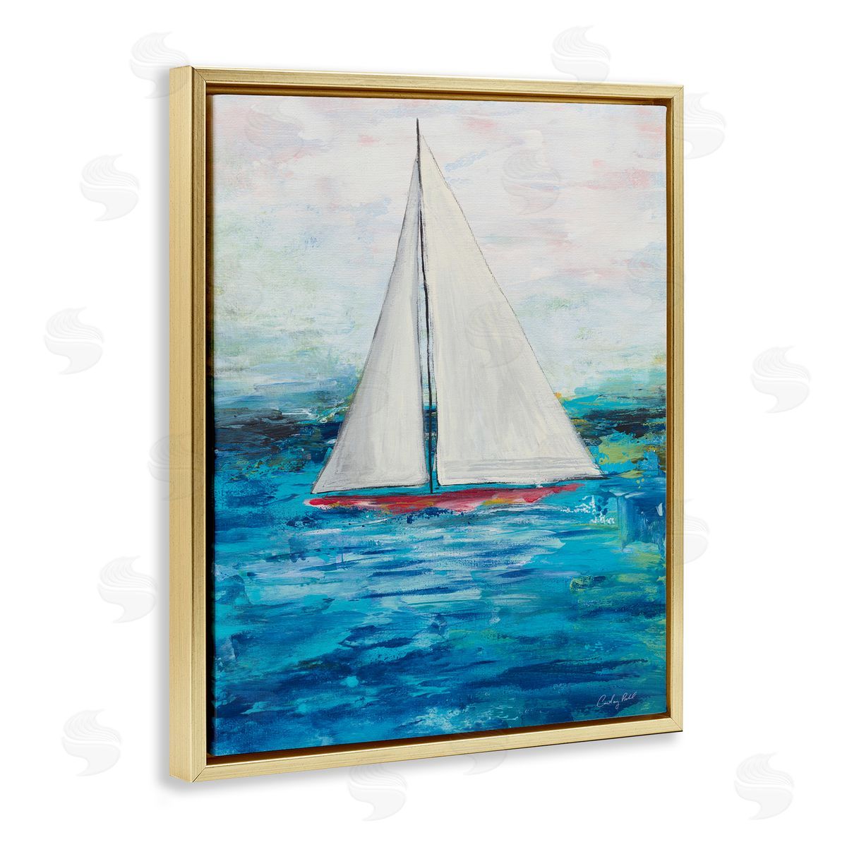 Boat Setting Sail Gold Floating Frame Canvas Wall Art, Home Decor by Courtney Prahl