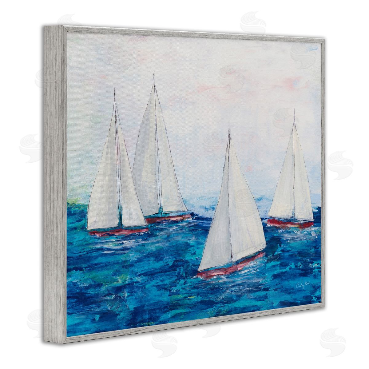 Sailboat Fleet on Ocean Grey Frame Print Wall Art, Home Decor by Courtney Prahl