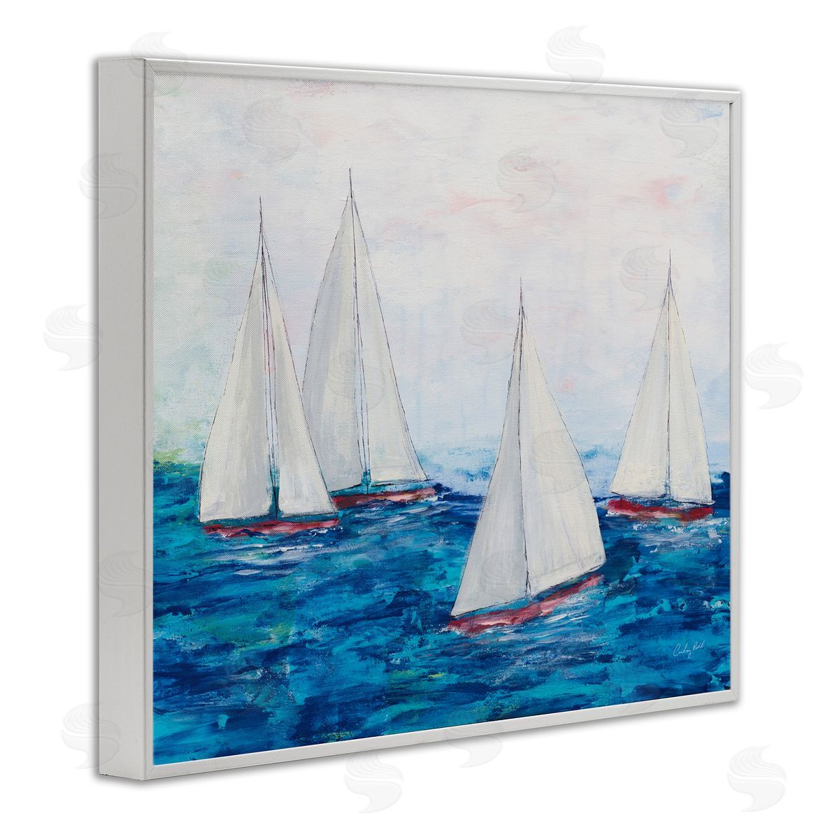 Sailboat Fleet on Ocean White Frame Print Wall Art, Home Decor by Courtney Prahl