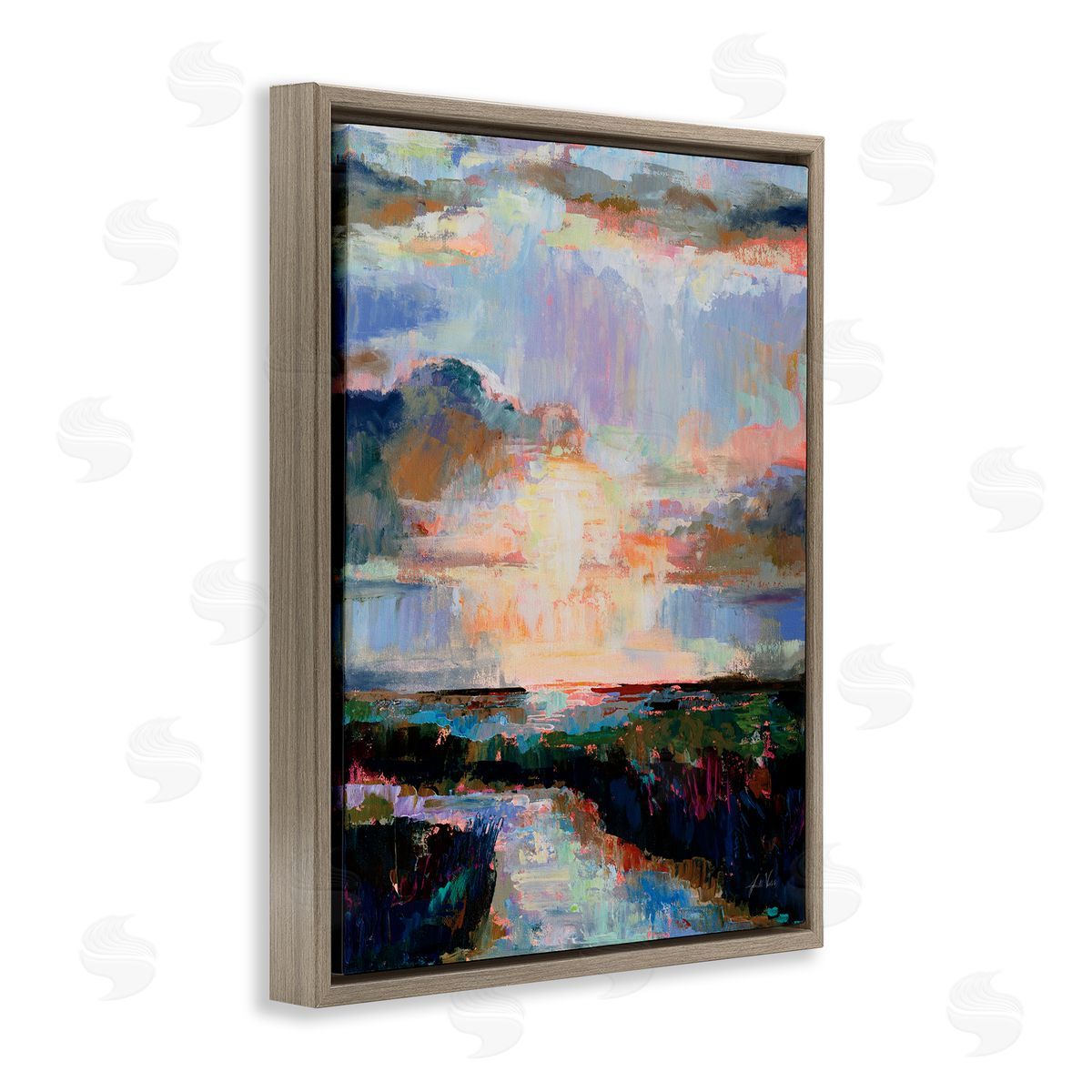 Sunlit Tide Abstract Brown Floating Frame Canvas Wall Art, Home Decor by Jeanette Vertentes