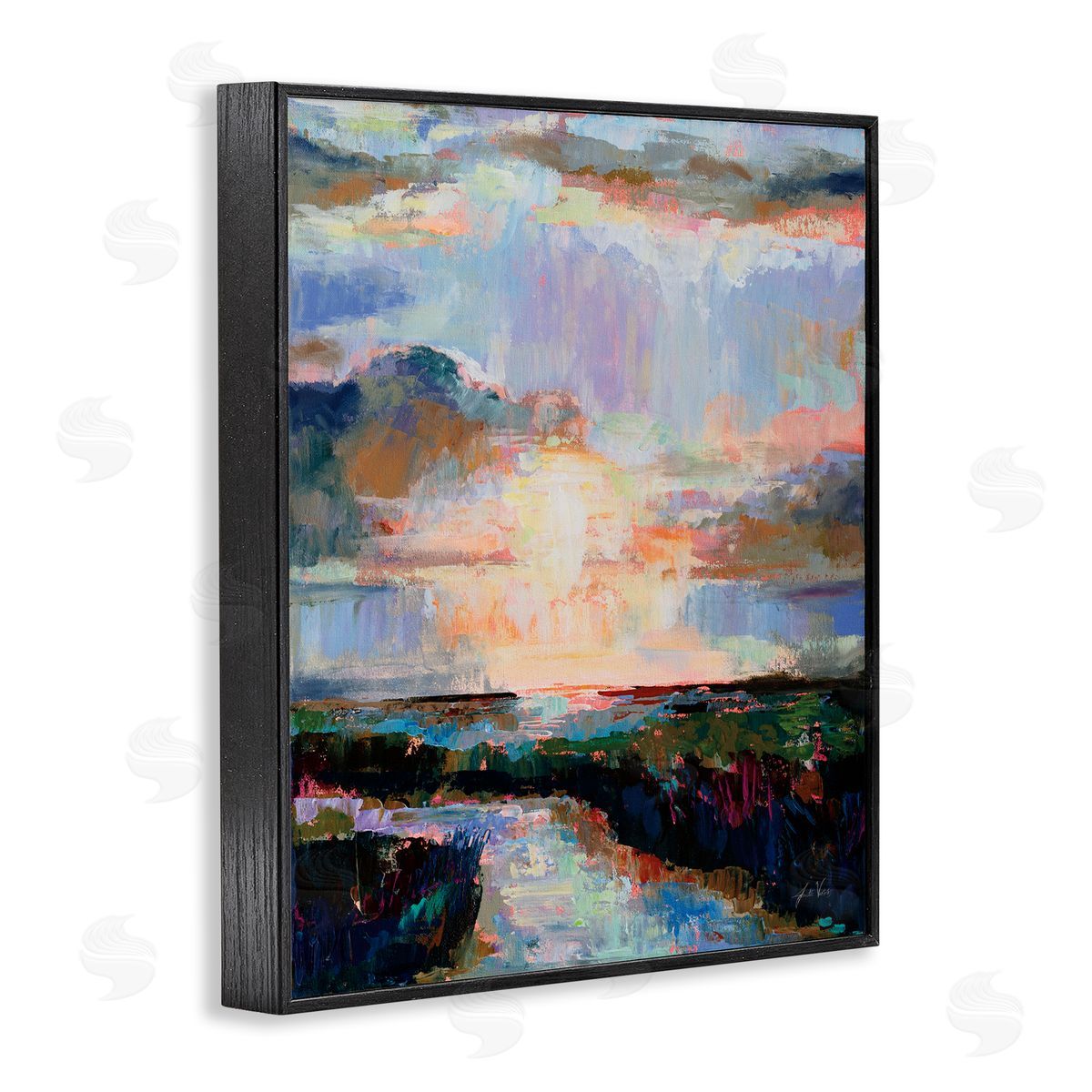 Sunlit Tide Abstract Black Frame Print Wall Art, Home Decor by Jeanette Vertentes