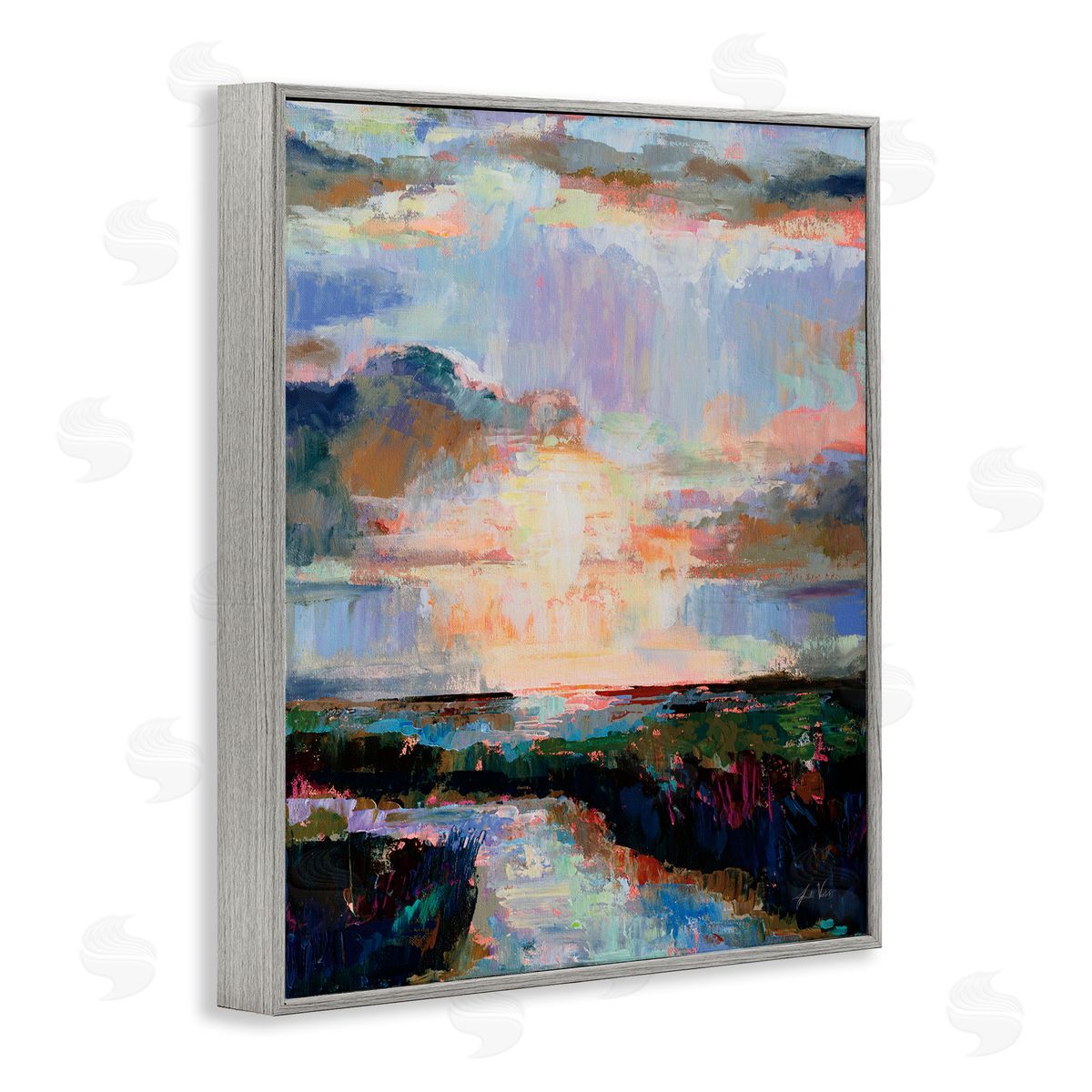 Sunlit Tide Abstract Grey Frame Print Wall Art, Home Decor by Jeanette Vertentes