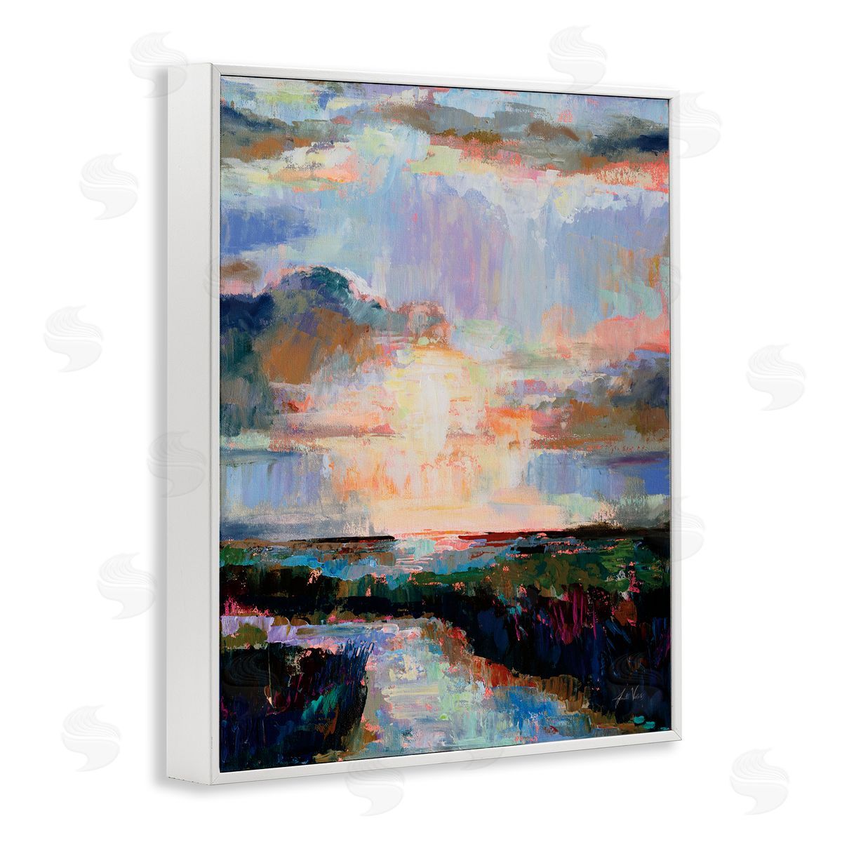 Sunlit Tide Abstract White Frame Print Wall Art, Home Decor by Jeanette Vertentes